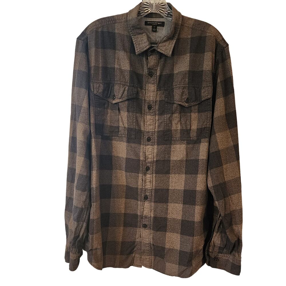 Banana Republic Plaid Button Up Long Sleeve Shirt Slim Fit Large